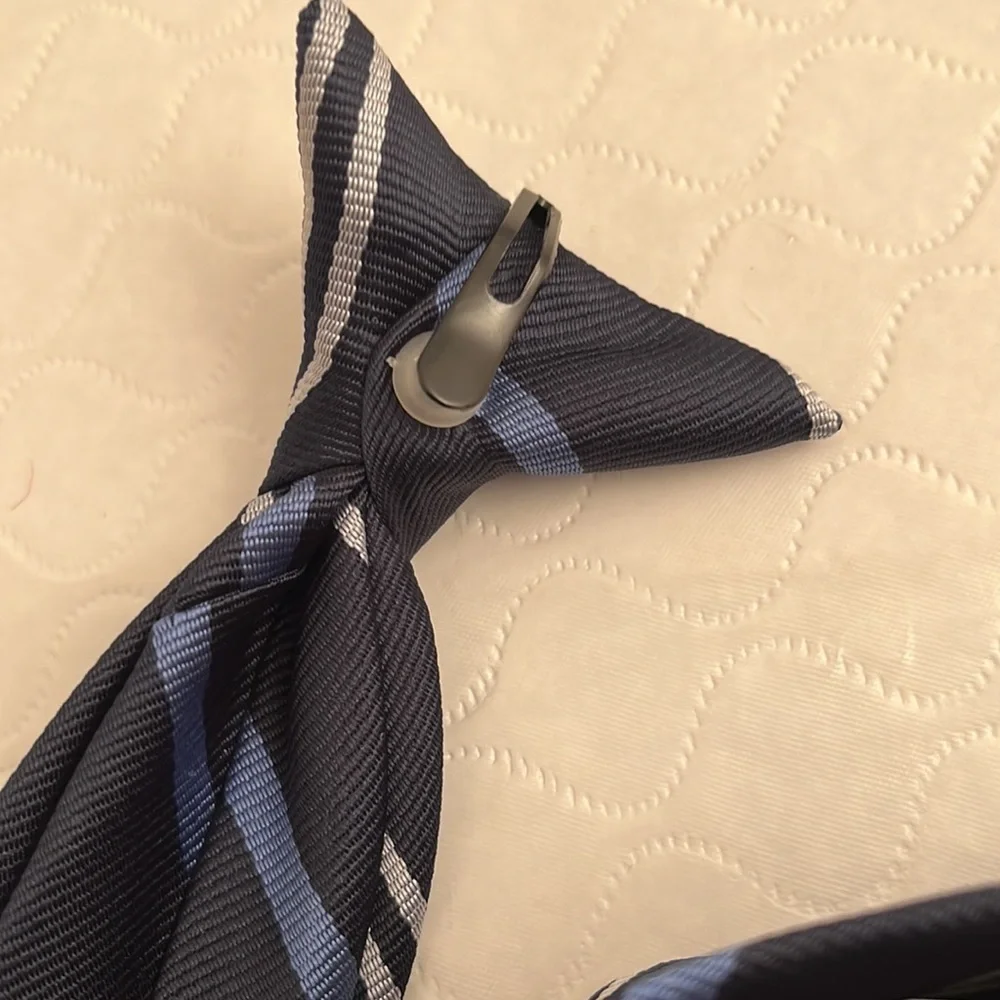 Blue striped clip on tie